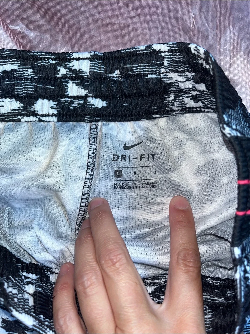 Nike Black & White Patterned Dri-FIT Athletic Shorts with Pink Trim